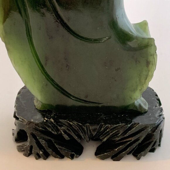 Chinese Nephrite Jade Guanyin 7" Statue w/Stand Hand Carved Deep Green Goddess - Picture 10 of 15